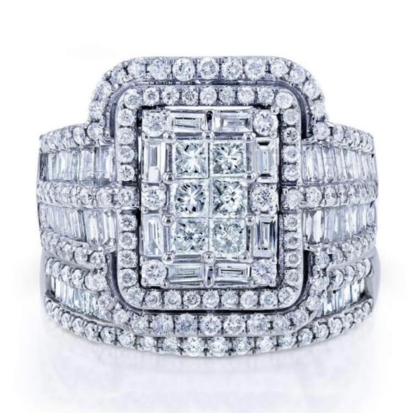 2pc Set Fashion Cubic Zirconia Statement Silver Rings - Picture 5 of 5